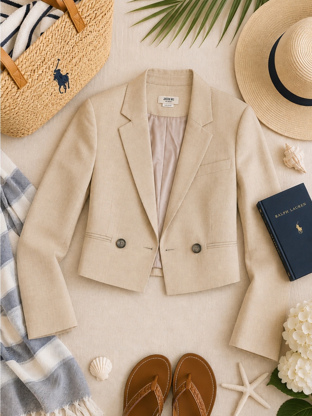 Jason Wu Linen Beige Cropped Blazer Jacket